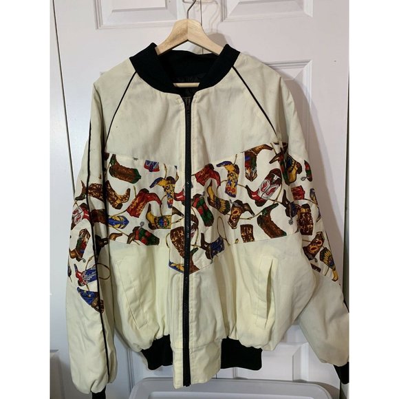 Vintage Bee-Wild Boots Jacket Men’s Sz XL‎ USA Bomber Beige Rare - Picture 3 of 8